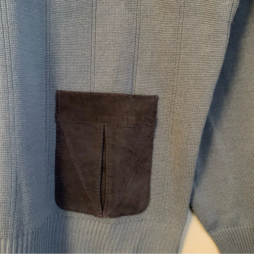 Vintage Concord Genuine Leather Trim Acrylic Knit Sweater V Neck Sz XL 70’s 80’l